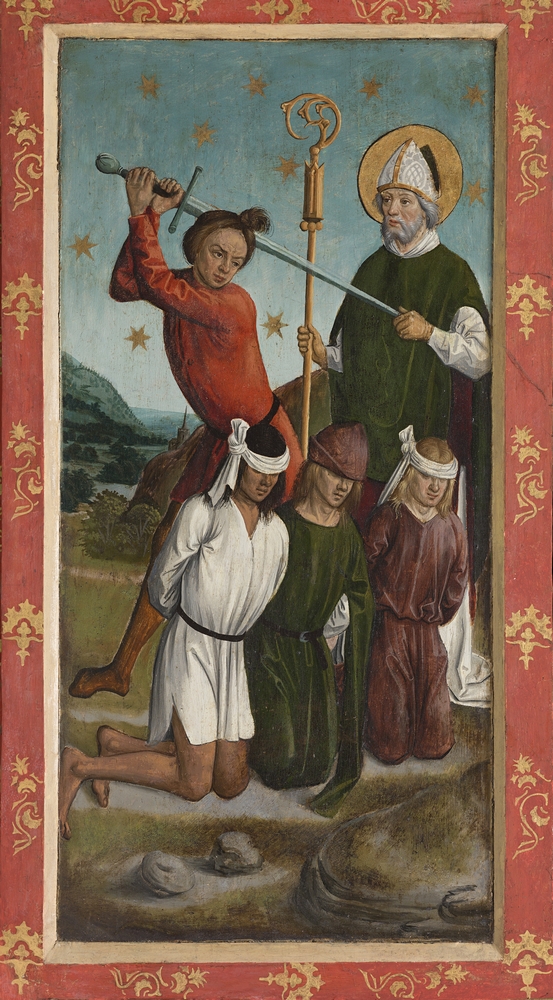 Scéna z legendy sv. Mikuláša – Záchrana troch mládencov pred sťatím. Detail z Oltára Panny Márie, sv. Mikuláša a sv. Erazma v Bardejove
