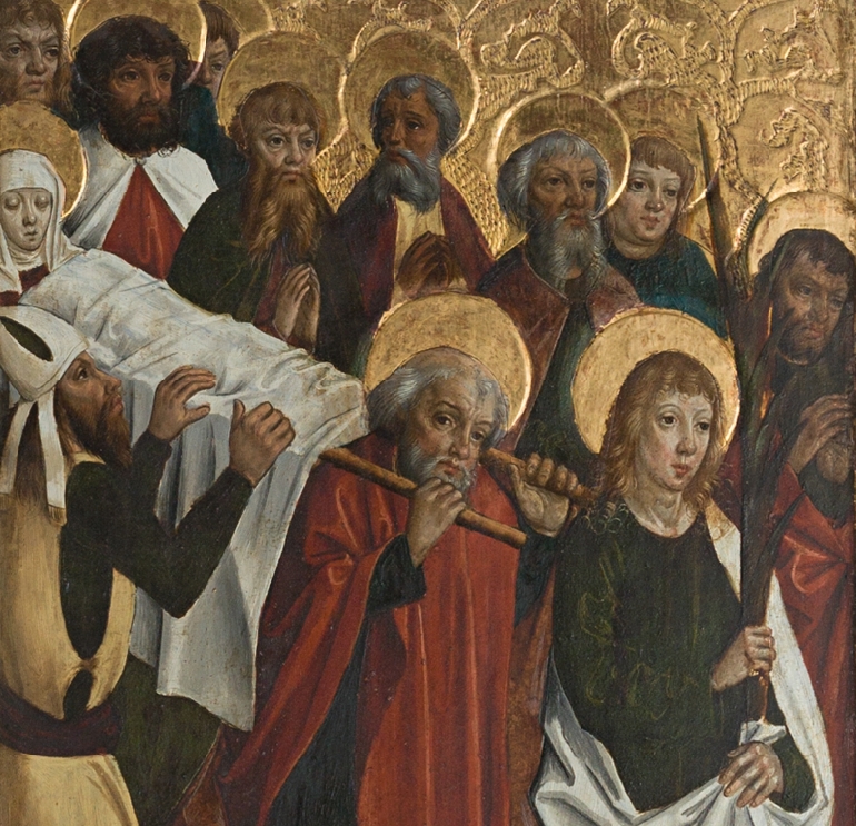 Ján Evanjelista s palmovou ratolesťou v pohrebnom sprievode Panny Márie