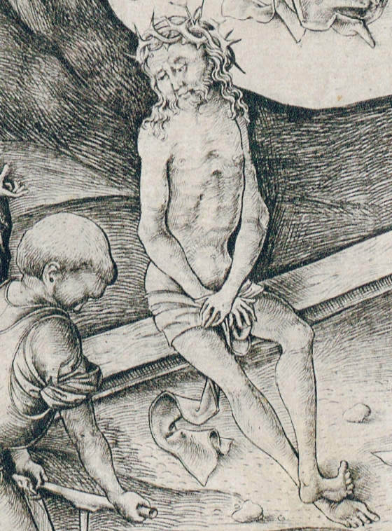 Israhel van Meckenem – Kristus v núdzi (odpočinok Krista) z cyklu Veľké pašie (detail)