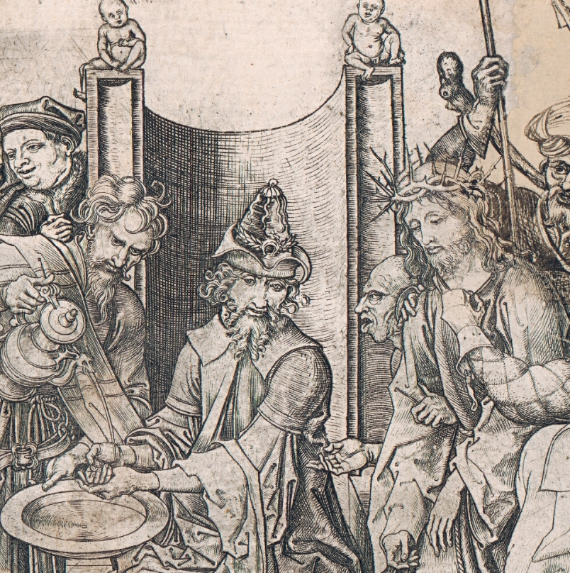 Martin Schongauer – Kristus pred Pilátom z cyklu Pašie (detail)