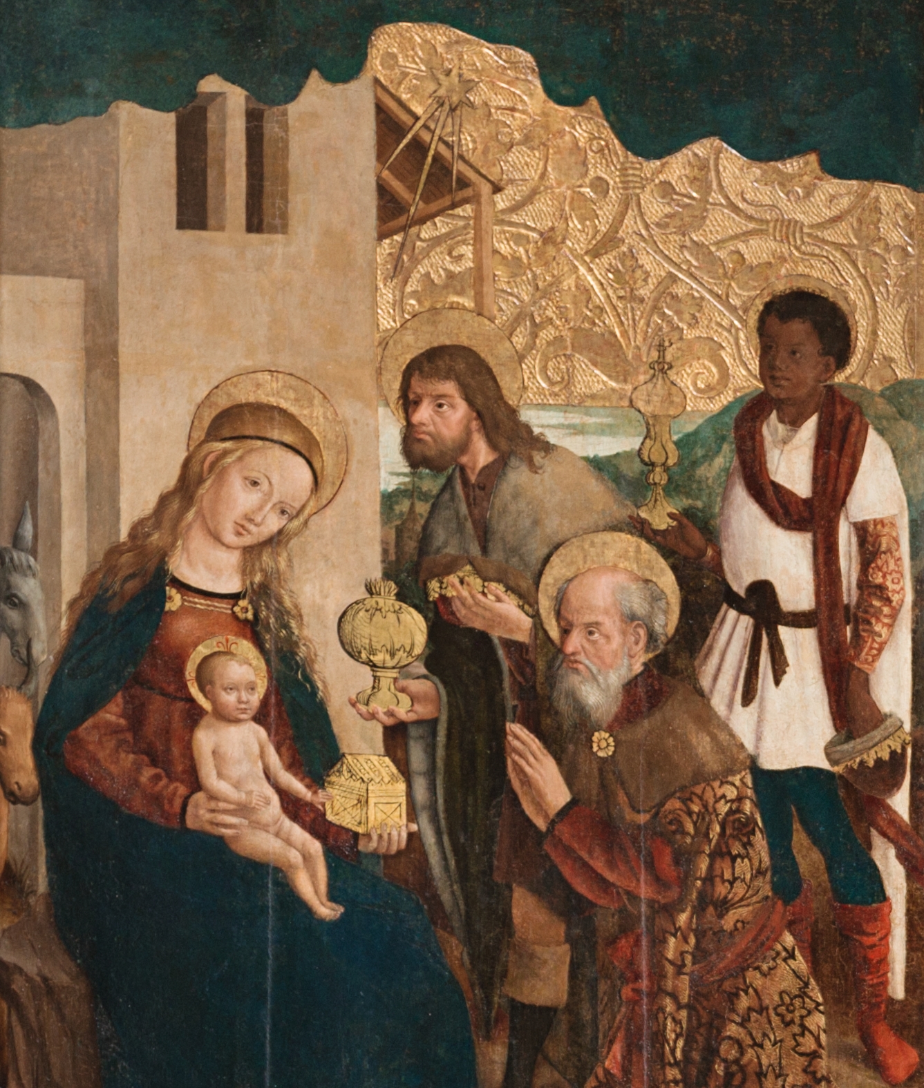 detail scény Klaňanie troch kráľov z Oltára Navštívenia Panny Márie v Košiciach